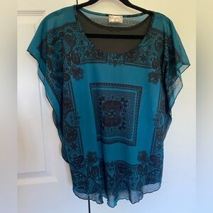 Lavish Teal and Black Floral Blouse